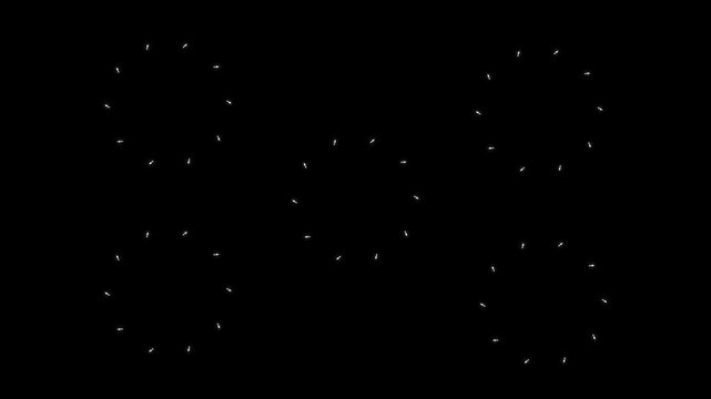 4k circle and line firework explosion animation, geometric burst motion graphics, sparkling ring highlights, black screen overlay effect