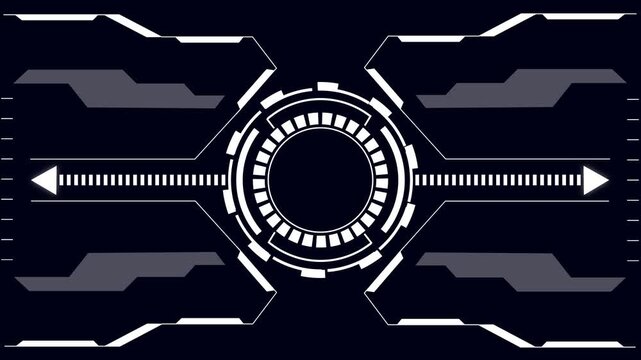 White and grey futuristic HUD interface with circular core. Symmetrical white and grey futuristic HUD interface for telemetry data. Modern white and grey HUD interface.