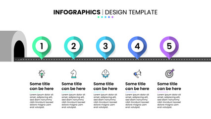 Naklejka na ściany i meble Infographic template. Tunnel with road and 5 steps