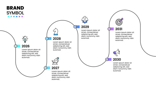 Infographic template. Timeline with years and 6 steps