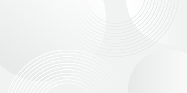 Abstract white and gray geometric background with elegant overlapping circles and concentric ring lines, modern minimalist luxury vector banner for corporate business presentation