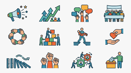 Fototapeta premium Teamwork and Collective Growth Icons.