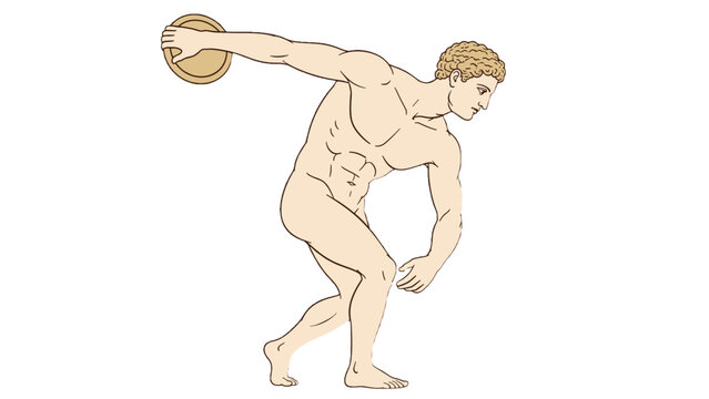 Ancient discus thrower male figure in classical line art