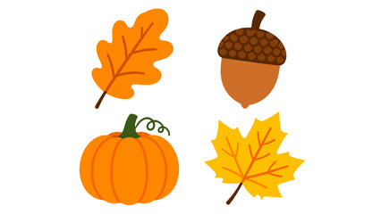 Autumn leaves acorn and pumpkin vector icon set © Alan