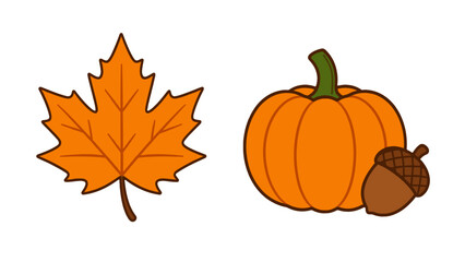 Orange maple leaf with pumpkin and acorn vector illustration © Alan