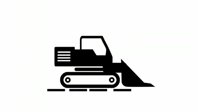 Bulldozer Silhouette Animation on White Background
