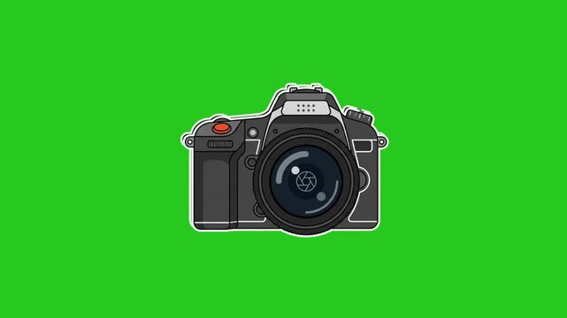 Animated digital camera floating on green screen background