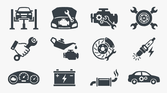 Automotive Maintenance Icons Set.