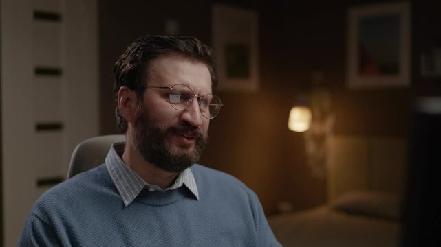 Frustrated man at his workstation using computer in his home office. Close-up