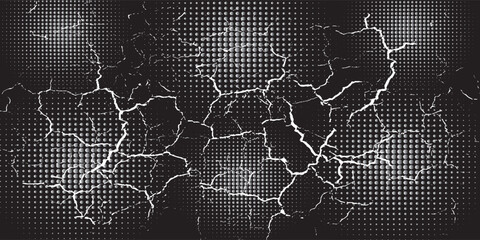striking monochrome abstract texture combining white marble-like cracks with a futuristic halftone dot pattern on a deep black background. This high-contrast design creates a modern, dramatic, and sop © Abd. kholik