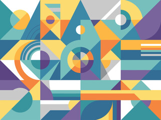 Obraz premium Abstract Bauhaus Style Geometric Pattern with Colorful Shapes