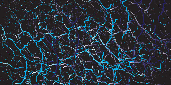 A stunning abstract black marble texture featuring glowing electric blue cracks and natural stone patterns. This luxurious dark background creates a futuristic and elegant atmosphere, perfect for prem