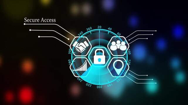 Secure Access Concept with Digital Radar HUD Interface - Cyber Security, Data Protection, Network Administration and Authentication System Motion Graphics Animation.