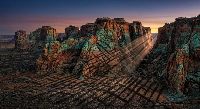 Wide-Angle Oxidized Copper Patina Desert Mesas
