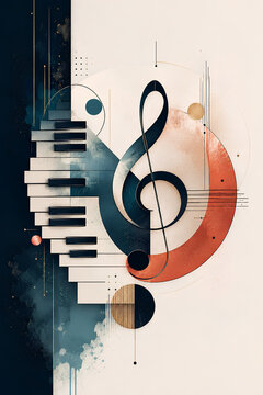 Curved Piano Keyboard with Geometric Treble Clef