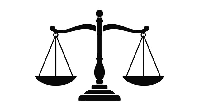 Black balance scales silhouette isolated on white background