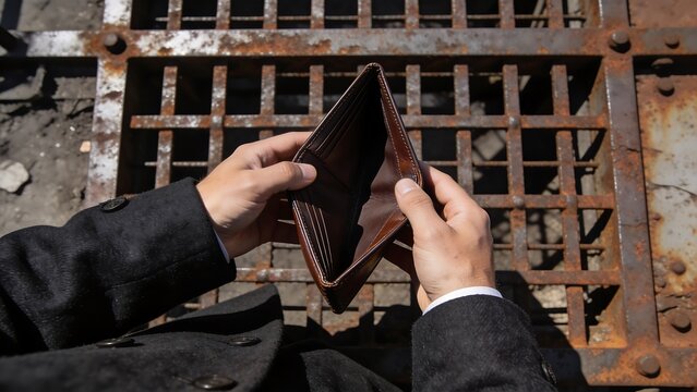 Person Holding Empty Brown Leather Wallet