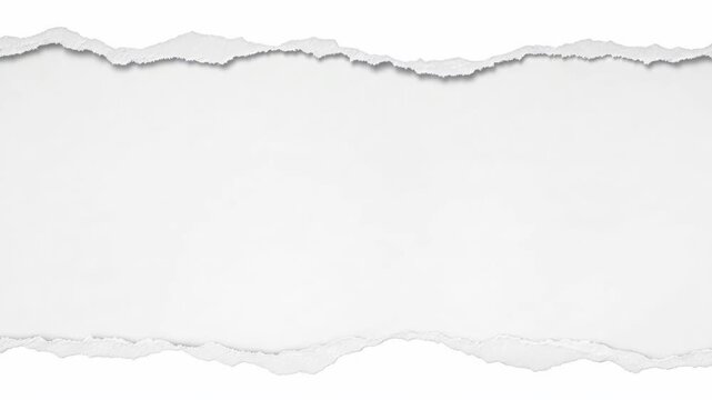 Horizontal strip of white paper with torn ragged edges on a clean background
