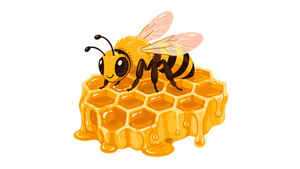 Cartoon bee sitting on dripping honeycomb illustration © Alan