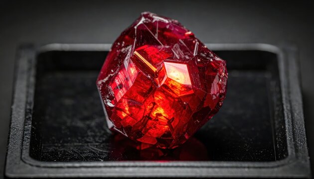 A vibrant, rough, faceted ruby gemstone showcasing its natural hexagonal prisms and deep red color.
