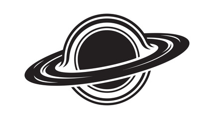Planet With Rings Silhouette Black And White Graphic © Md