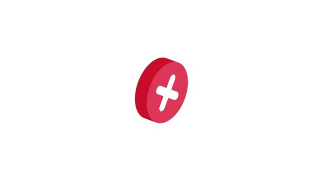 3D isometric red cross cancel icon animation for close delete action button