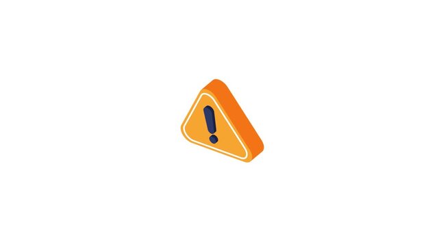 3D isometric orange warning triangle icon animation with dark exclamation point