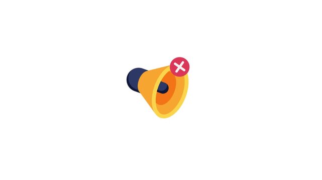 3D isometric megaphone loudspeaker animation with red cross mute badge