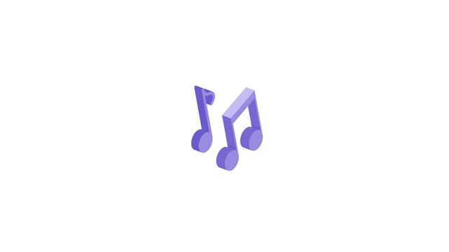 3D isometric eighth musical notes animation popping up on white background