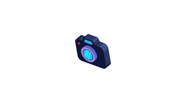 3D isometric camera icon animation pop up on white background