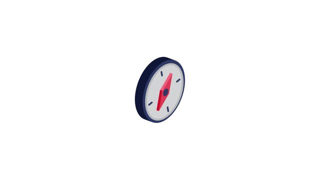 3D isometric compass navigation icon animation spinning on white background