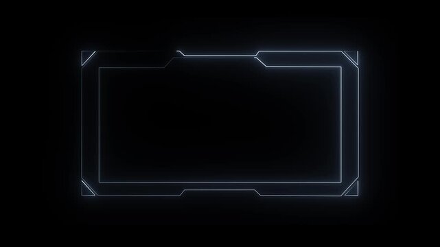 Glowing neon futuristic frame animation with cyan lines on a black background, digital overlay, gaming interface, livestream border ,,,,,