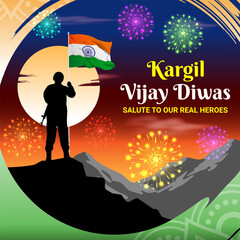 Naklejka premium Vector illustration of Kargil Vijay Diwas social media template