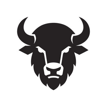 Minimalist modern black bison buffalo head front view logo icon vector illustration