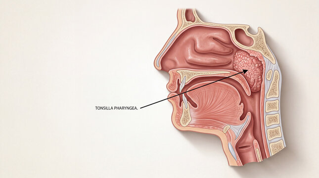 Visual journey into the human head revealing the pharyngeal tonsil or adenoid structure