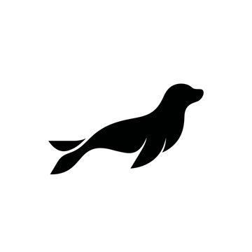 Minimalist modern black swimming seal sea lion logo icon vector illustration