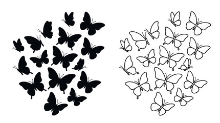 Butterfly Silhouettes On White Background Black And White Graphic © Imagevector