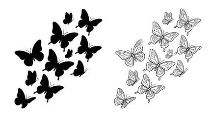 Butterfly silhouettes and line art on a white background © Imagevector