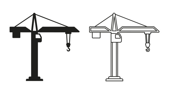 Tower Crane Silhouette And Outline On White Background