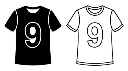 Naklejka premium Two T shirts With Number Nine Black And White Line Art