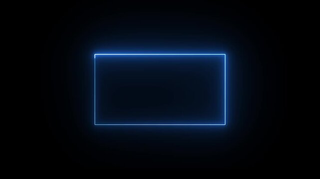 Glowing blue neon rectangle outline on a dark black background with subtle light glow frame