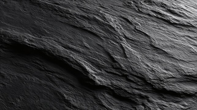 Full-frame rough charcoal slate surface showing dramatic layered cleavage lines and a subtle reflective sheen across the dark metamorphic stone texture.
