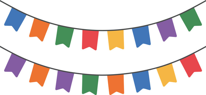 Colorful Rectangular Party Flags Hanging on Two Curved Lines bunting celebration