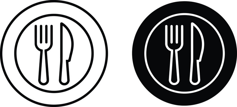 Restaurant dining fork and knife cutlery plate vector illustration.
