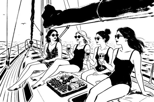Friends enjoying lunch on sailboat