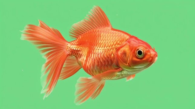Seamless green screen goldfish swimming in clear space