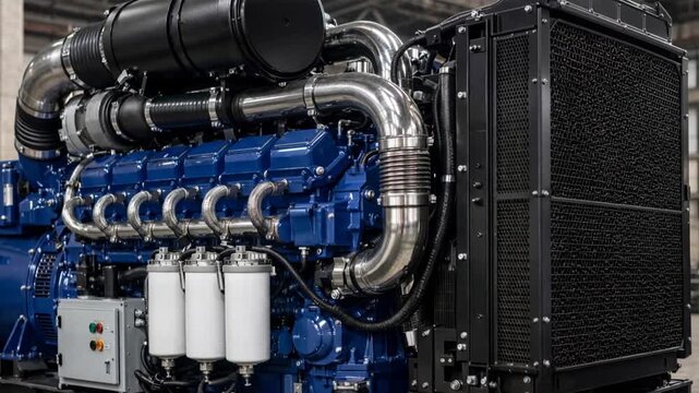 Industrial diesel generator in factory interior