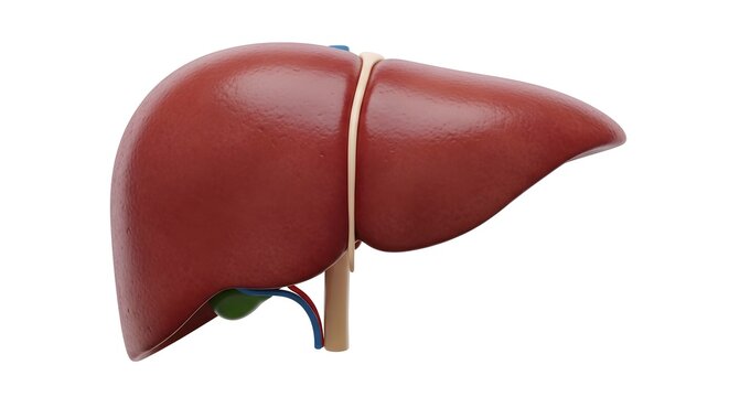 Anatomical 3D rendering of human liver with gallbladder isolated