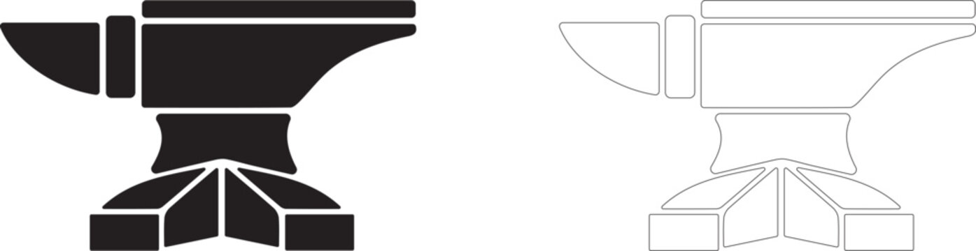 Blacksmith anvil vector icon, metal forging tool symbol, heavy hardware and artisan metalwork.