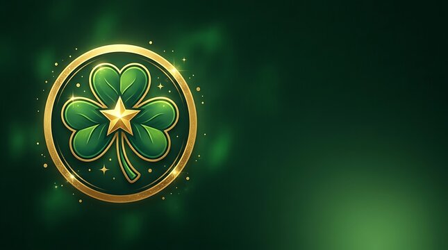 Golden shamrock coin with central star on dark green background